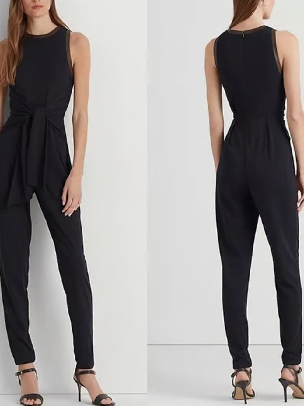 Ralph Lauren Navy Blue and Brown Sleeveless Tie-Waist Jumpsuit Size SP